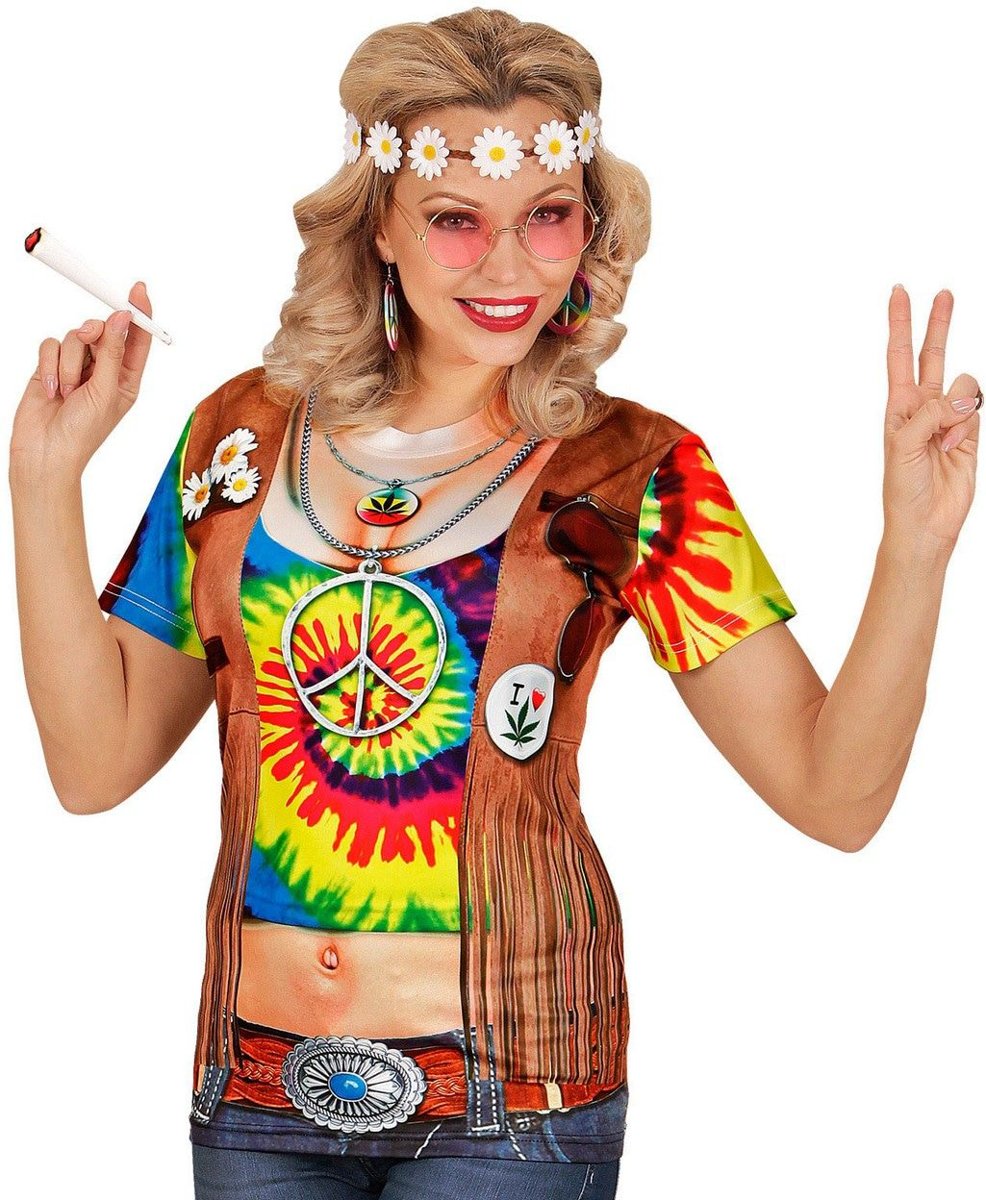 Hippie Kostuum | T-Shirt Hippie Helen High Vrouw | Large / XL | Carnaval kostuum | Verkleedkleding